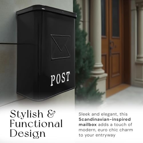 NACH Mailboxes for Outside Wall Mount, 9.5 x 4.72 x 14.96 inch, Black Mailbox, Covered Mailbox for Door - The Serena Mailbox - Image 2