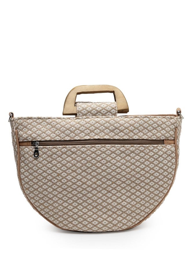 Anekaant Boho Camel Brown & Gold Ethnic Embellished Cotton Jacquard Handheld Bag - Image 4