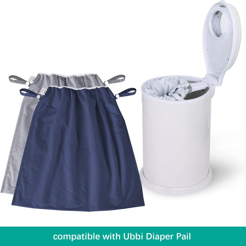 Biloban Reusable Diaper Pail Liner Bags 2 Pack for Ubbi, Waterproof Larger Capacity & Washable Wet Bag for Cloth Diapers & Kitchen Garbage, Grey & Navy - Image 2