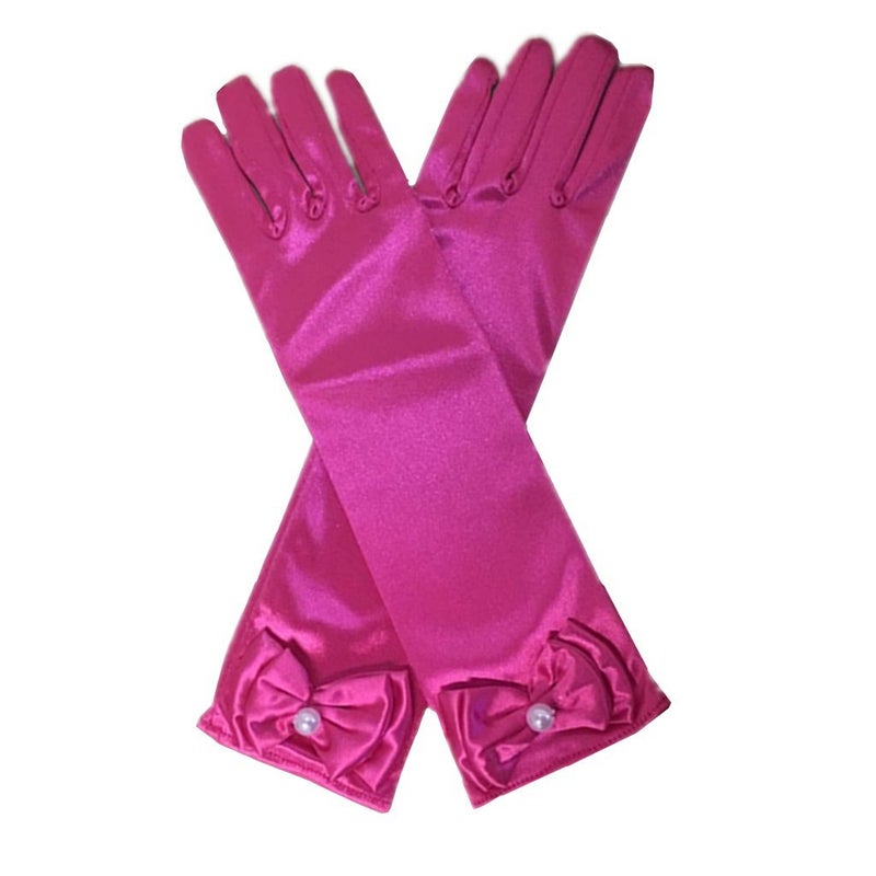 DreamHigh Kids Stretch Satin Long Finger Gloves for Flower Girl Children Party (Rose) - Image 5