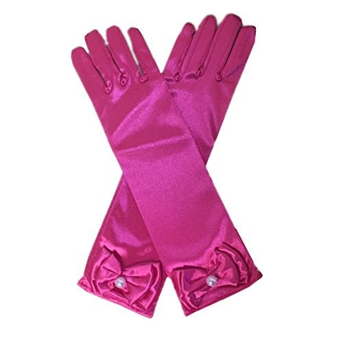 DreamHigh Kids Stretch Satin Long Finger Gloves for Flower Girl Children Party (Rose) - Image 1