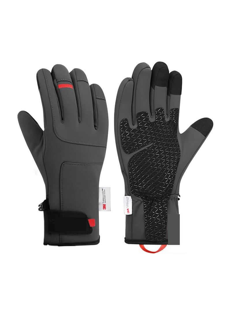 Waterproof Winter Gloves, Mens Women Warm Touch Screen, Anti-Slip and Wear-Resistant, with Adjustable Velcro, for Shoveling Snow, Cycling, Driving, Running, Hiking, Camping, Snowball Fights(Grey)(M) - Image 1