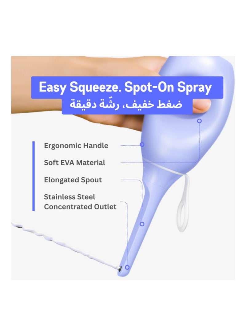 Marjo Portable Bidet for Travel & Postpartum | Peri Bottle with Foldable Lid, Gentle Flow Control, BPA-Free, No-Leak, Hygienic Cap | Compact, Refillable, Handheld Feminine Wash Bottle (Lavender, 400ml)  - Image 3