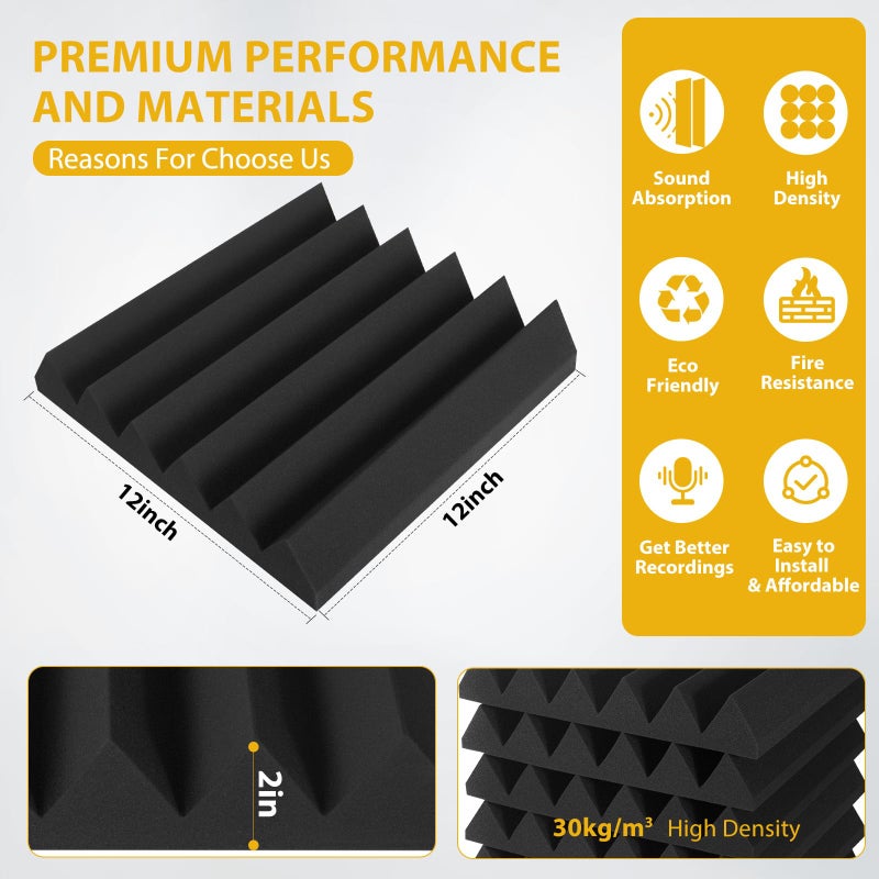 Saiqiang 36 Pack Acoustic Foam Panels 2" x 12" x 12" Sound Proof Foam Panles Saiqiang Soundproofing Noise Absorbing Wedge Black Panels for Wall Studio Foams with Double-Side Adhesive - Image 4