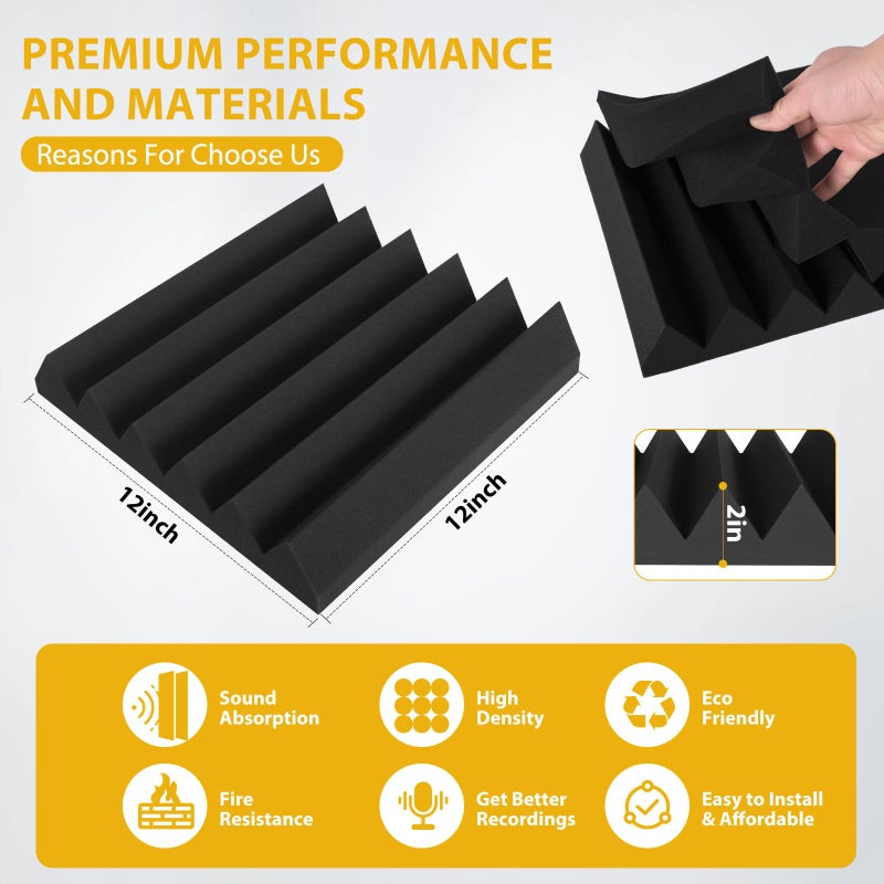Saiqiang 36 Pack Acoustic Foam Panels 2" x 12" x 12" Sound Proof Foam Panles Saiqiang Soundproofing Noise Absorbing Wedge Black Panels for Wall Studio Foams with Double-Side Adhesive - Image 3