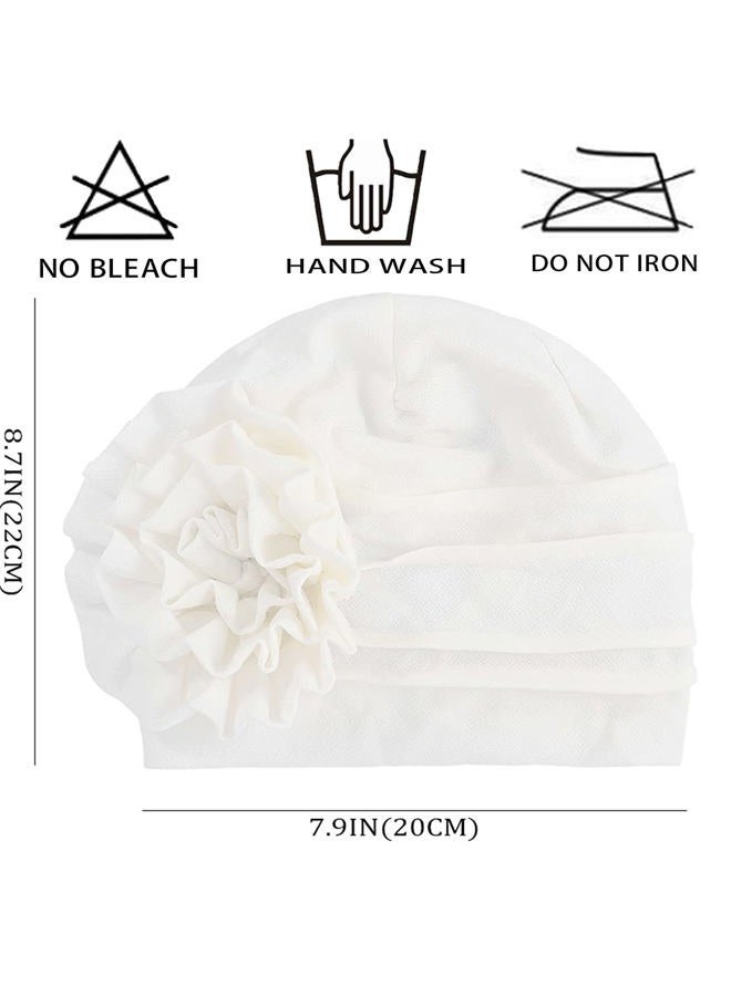 Bohend Women Turban Flower Headband Elastic Cap Pre-Tied Scarf Bonnet Beanie Headwrap Hats, White, M - Image 4