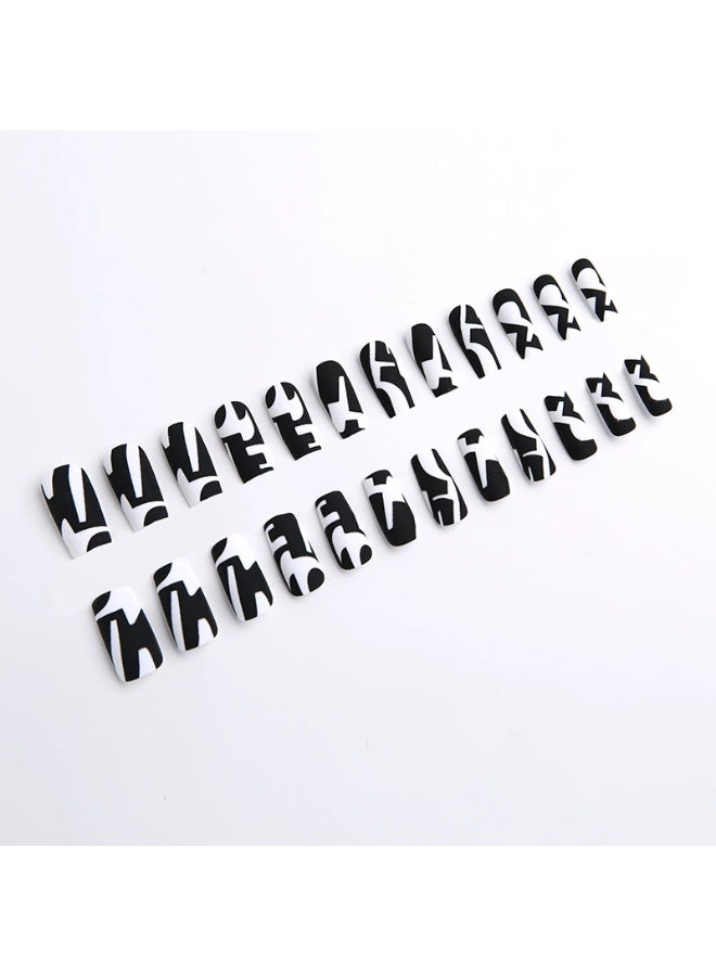 Goolsky Black White Graffiti Coffin Long Press-On Nails - Edgy Street Art Style Fake Nails for Daily & Party Wear - Image 3