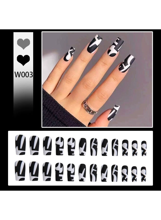 Goolsky Black White Graffiti Coffin Long Press-On Nails - Edgy Street Art Style Fake Nails for Daily & Party Wear - Image 5