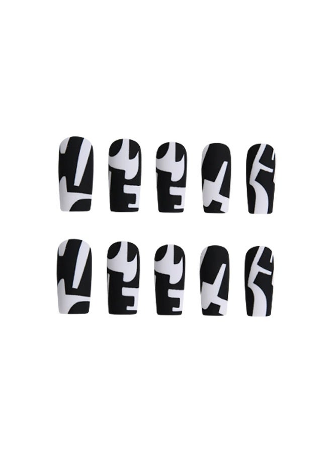 Goolsky Black White Graffiti Coffin Long Press-On Nails - Edgy Street Art Style Fake Nails for Daily & Party Wear - Image 4