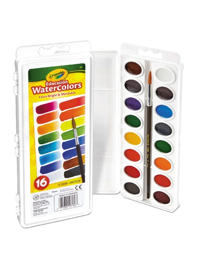Crayola 16-Piece Extra Bright and Blendable Educational Watercolor Set Multicolour 23.49 x 9.52 x 1.98 cm CRA5301601004