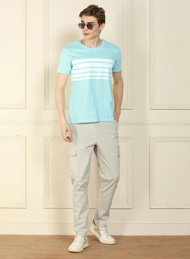 Dennis Lingo Regular Fit Mid Blue Cotton Crew Neck T-Shirt
