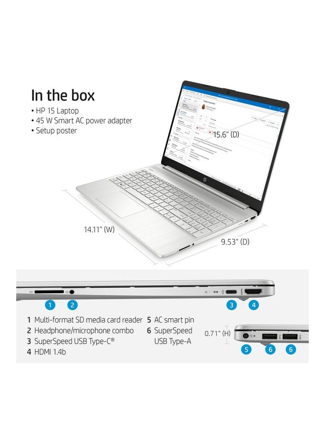 HP كمبيوتر محمول 15-dy2791wm بشاشة عالية الدقة مقاس 15.6 بوصة، ومعالج Core i3-1115G4/ وذاكرة وصول عشوائي سعة 8 جيجابايت/ ومحرك أقراص SSD سعة 512 جيجابايت/وبطاقة رسومات Intel UHD/نظام التشغيل Windows 10 - Image 4
