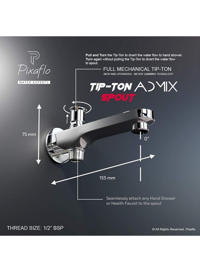 Pixaflo Admix Brass Bath Tub Diverter Spout with Wall Flange | Tip-Ton | Chrome Finish (Pack of 2) - Image 2