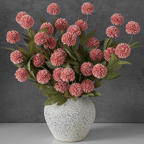 VIERENA 12 Pcs Faux Silk Pompon Mum Artificial Flowers for Vase -27", Bulk Fake Chrysanth Branches with Stems for DIY Bouquet Centerpieces Wedding Fillers Arrangements Shower Decorations (Dusty Pink) - Image 1