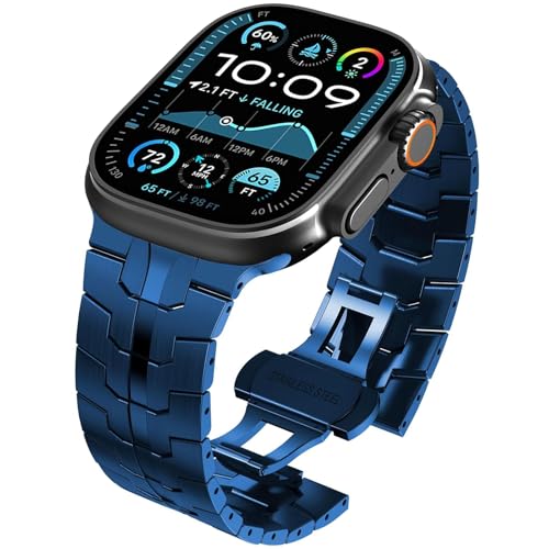WINGLE Stainless Steel Bands for Apple Watch Band Ultra 3/2/1 Band Ultra 49mm Series 11 10 46mm 45mm 44mm 42mm SE 3/2/1 Series 9 8 7 6 5 4 3 2 Men, Classy Business Rugged Metal iWatch Bands, Blue - Image 1