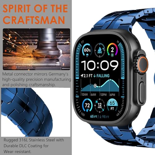 WINGLE Stainless Steel Bands for Apple Watch Band Ultra 3/2/1 Band Ultra 49mm Series 11 10 46mm 45mm 44mm 42mm SE 3/2/1 Series 9 8 7 6 5 4 3 2 Men, Classy Business Rugged Metal iWatch Bands, Blue - Image 3