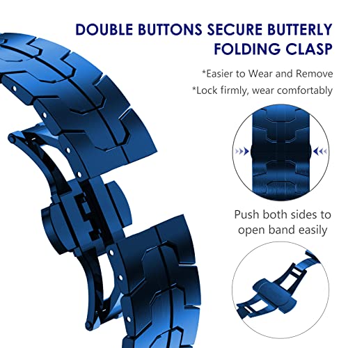 WINGLE Stainless Steel Bands for Apple Watch Band Ultra 3/2/1 Band Ultra 49mm Series 11 10 46mm 45mm 44mm 42mm SE 3/2/1 Series 9 8 7 6 5 4 3 2 Men, Classy Business Rugged Metal iWatch Bands, Blue - Image 4