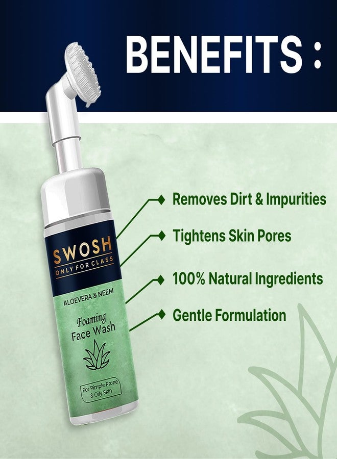 سوش غسول الوجه الرغوي من سووش بخلاصة الصبار مع فرشاة لتقشير لطيف وتنظيف عميق 100 مل | للبشرة المعرضة لحب الشباب والبثور والدهنية للنساء والرجال | خلاصة الصبار والنيم والريحان - Image 2