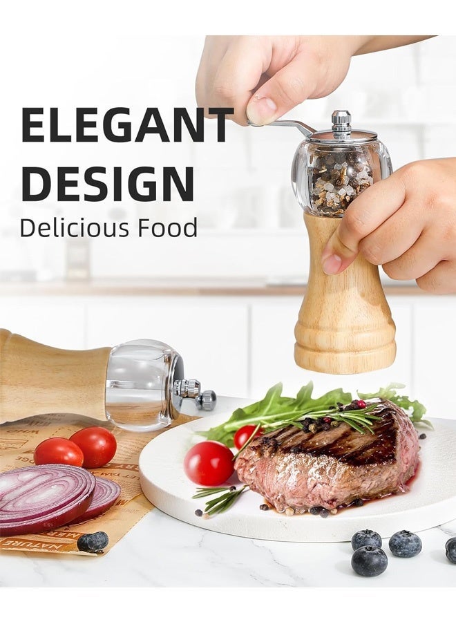 Mazko Refillable Wooden Salt & Pepper Grinder Set – Adjustable Coarseness Pepper Mill & Spice Grinder with Acrylic Body and Stainless Steel Handle for Kitchen Cooking - Image 2