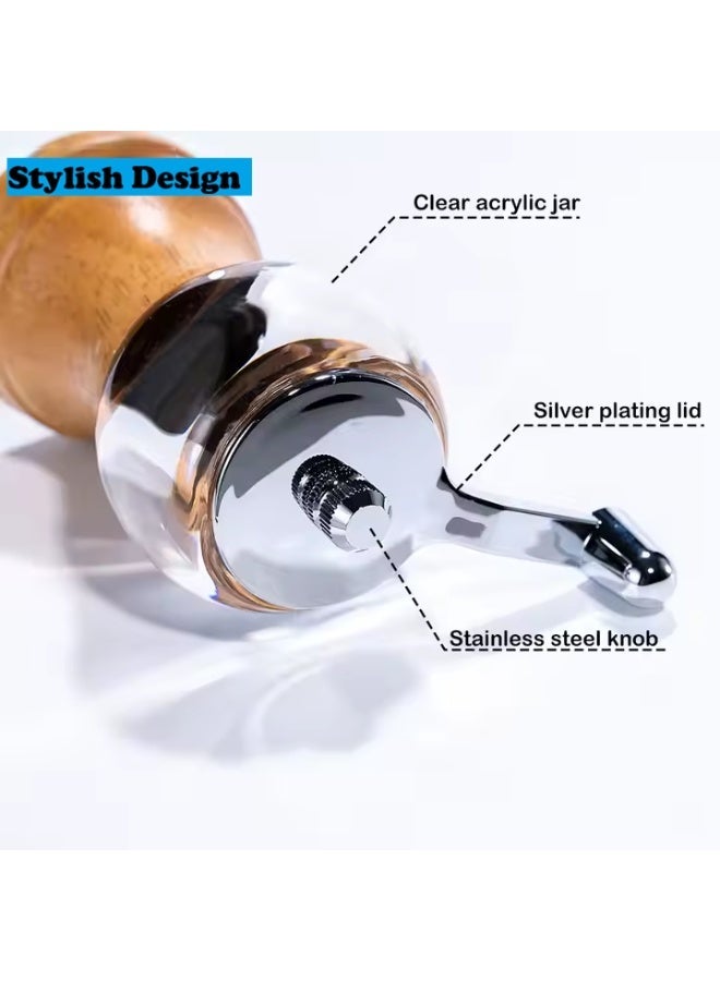 Mazko Refillable Wooden Salt & Pepper Grinder Set – Adjustable Coarseness Pepper Mill & Spice Grinder with Acrylic Body and Stainless Steel Handle for Kitchen Cooking - Image 4