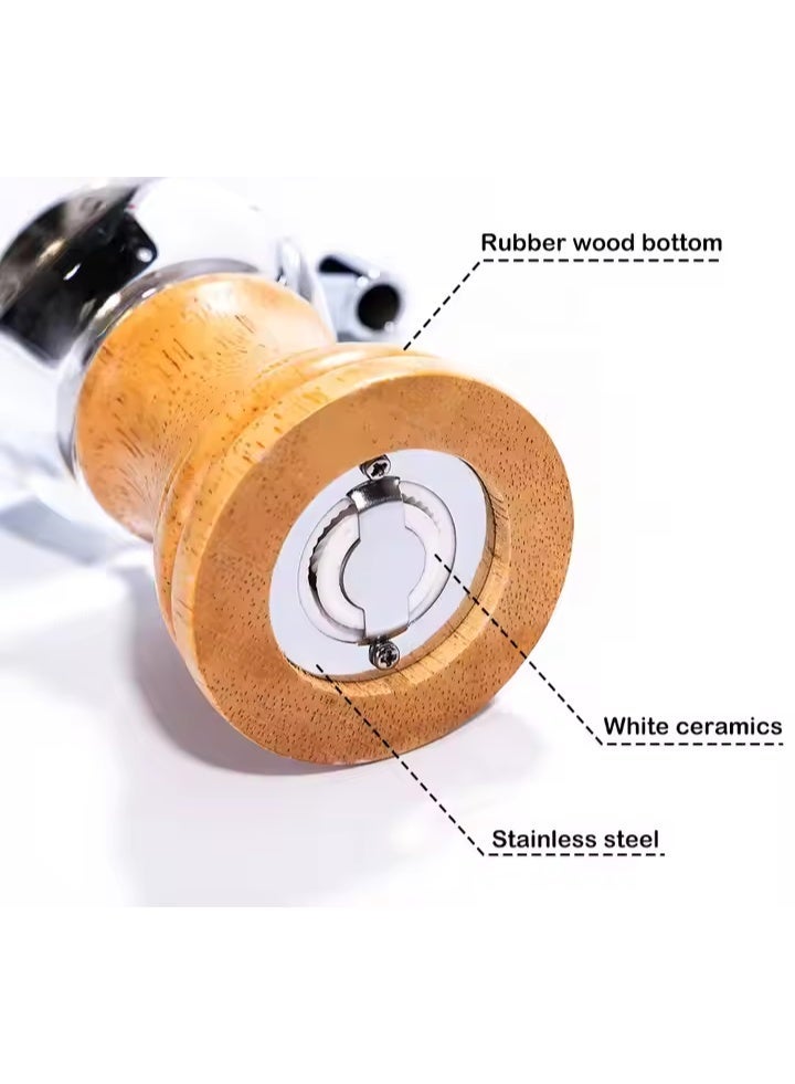 Mazko Refillable Wooden Salt & Pepper Grinder Set – Adjustable Coarseness Pepper Mill & Spice Grinder with Acrylic Body and Stainless Steel Handle for Kitchen Cooking - Image 5