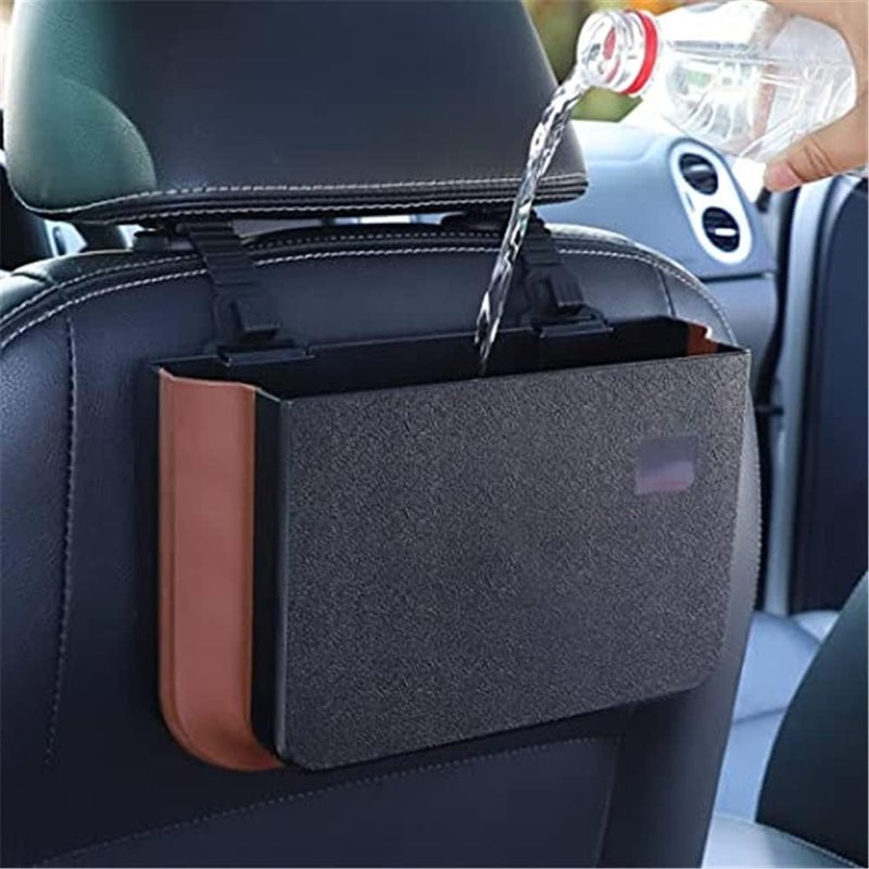 Hanging Car Trash Can, Collapsible Portable Waterproof Garbage Bag with Clip Small Car Organizer Holder Storage Pockets Container, Mini Trash Bin for Front Back Seat Accessories (Black) - Image 1