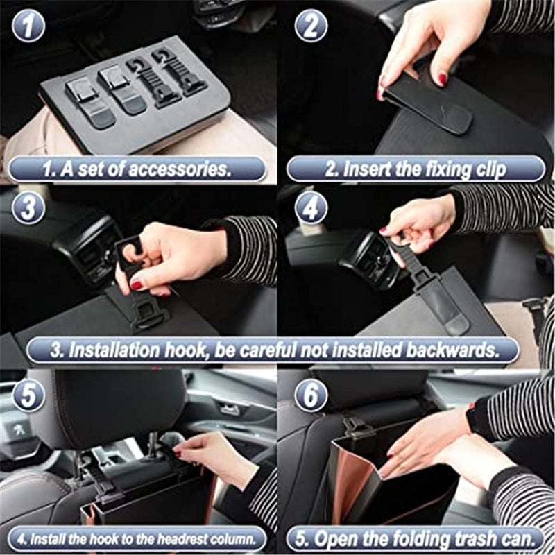 Hanging Car Trash Can, Collapsible Portable Waterproof Garbage Bag with Clip Small Car Organizer Holder Storage Pockets Container, Mini Trash Bin for Front Back Seat Accessories (Black) - Image 5