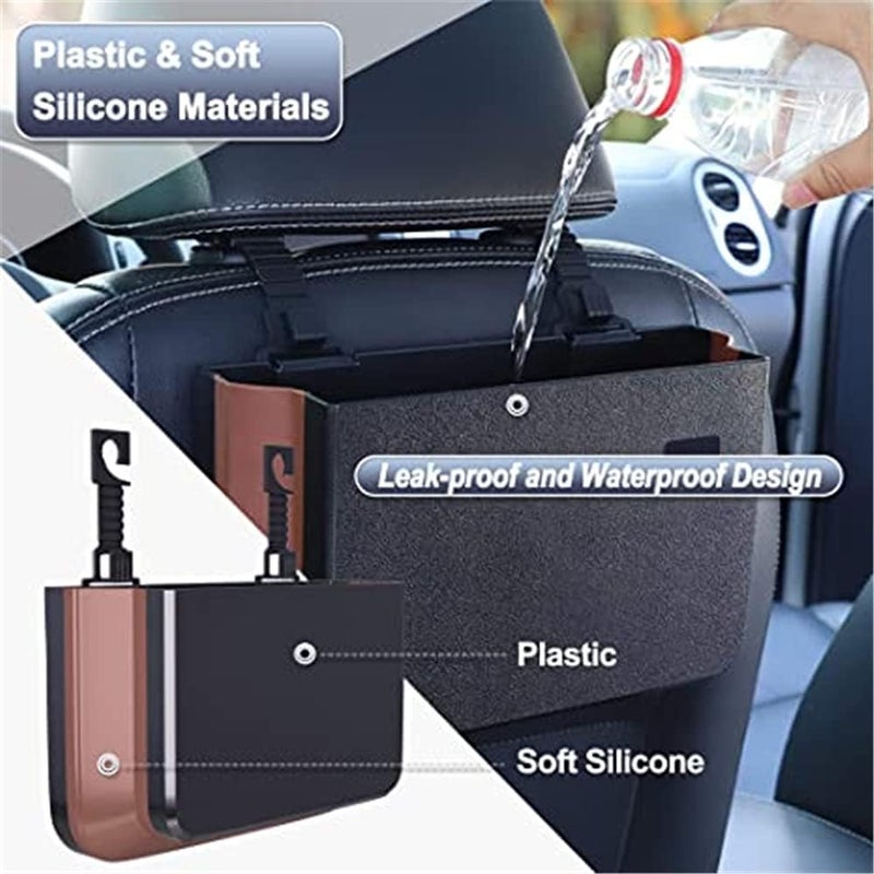 Hanging Car Trash Can, Collapsible Portable Waterproof Garbage Bag with Clip Small Car Organizer Holder Storage Pockets Container, Mini Trash Bin for Front Back Seat Accessories (Black) - Image 3