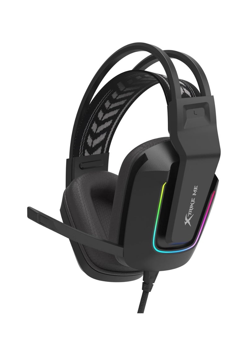 XTRIKE ME سماعة ألعاب سلكية GH-712 مع وظيفة إضاءة خلفية RGB وصوت ستيريو جسم أسود - Image 2
