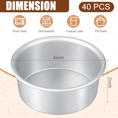 Domensi 40 Pack Small 4 Inch Cake Pan Aluminum Mini Round Cake Baking Pans Tins Set with 100 Pcs Parchment Paper Rounds Non Toxic Healthy Leakproof Easy Clean Mirror Finish Dishwasher Safe - Image 3