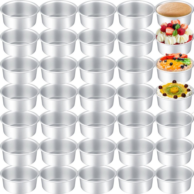 Domensi 40 Pack Small 4 Inch Cake Pan Aluminum Mini Round Cake Baking Pans Tins Set with 100 Pcs Parchment Paper Rounds Non Toxic Healthy Leakproof Easy Clean Mirror Finish Dishwasher Safe - Image 2