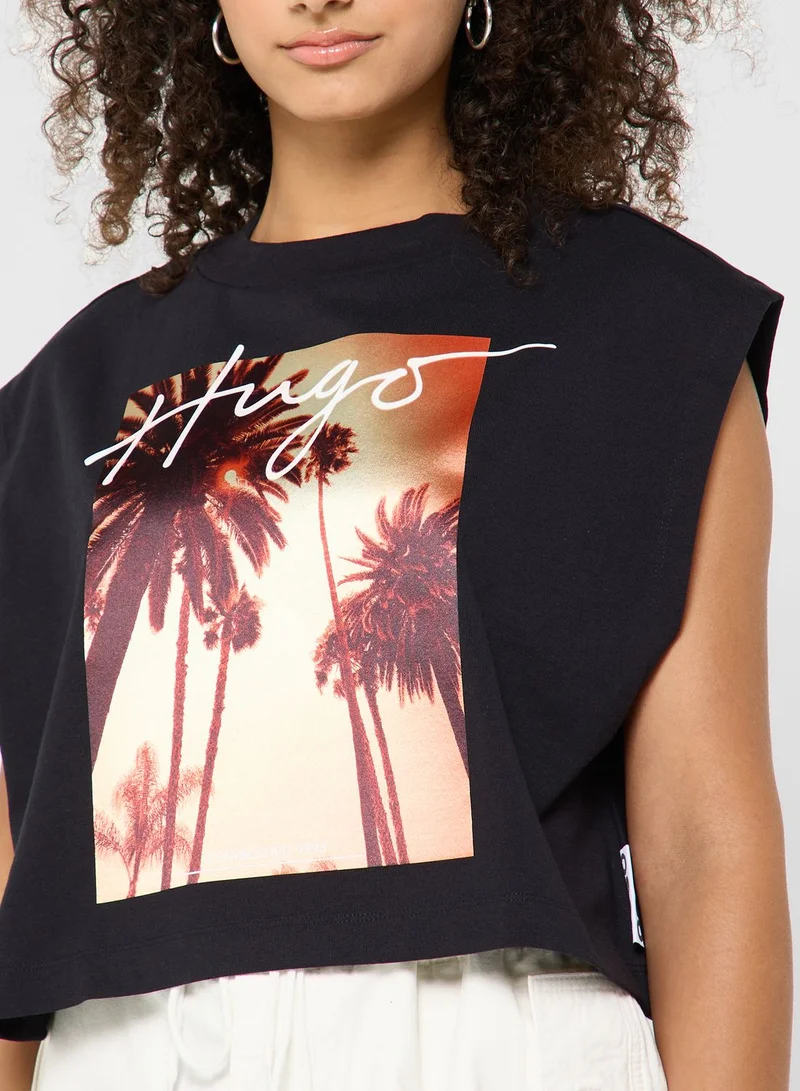 HUGO Round Neck Graphic Crop Top