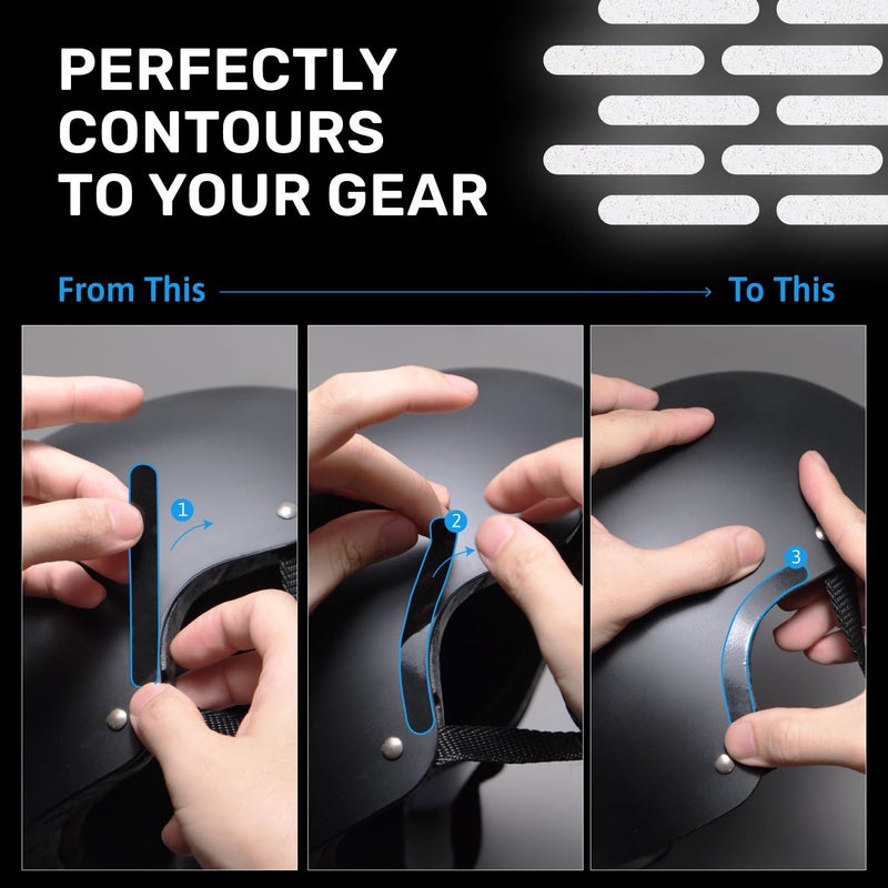 Elos Reflective Gear 3M Reflective Black Stickers - Reflective Helmet Tape, Motorcycle Reflective Tape, Hi Viz Stickers for Helmets - Discreet Black Until Light Hits It (Regular Style, 2, Count) - Image 4