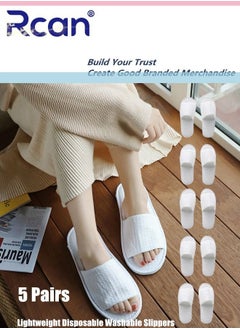 Rcan 5 Pairs Disposable Adult Guest Slippers, Open Toe Bulk Slippers, Multicolor Breathable Linen Slipper for Home, Hotel, Travel, SPA, Party  - Image 1