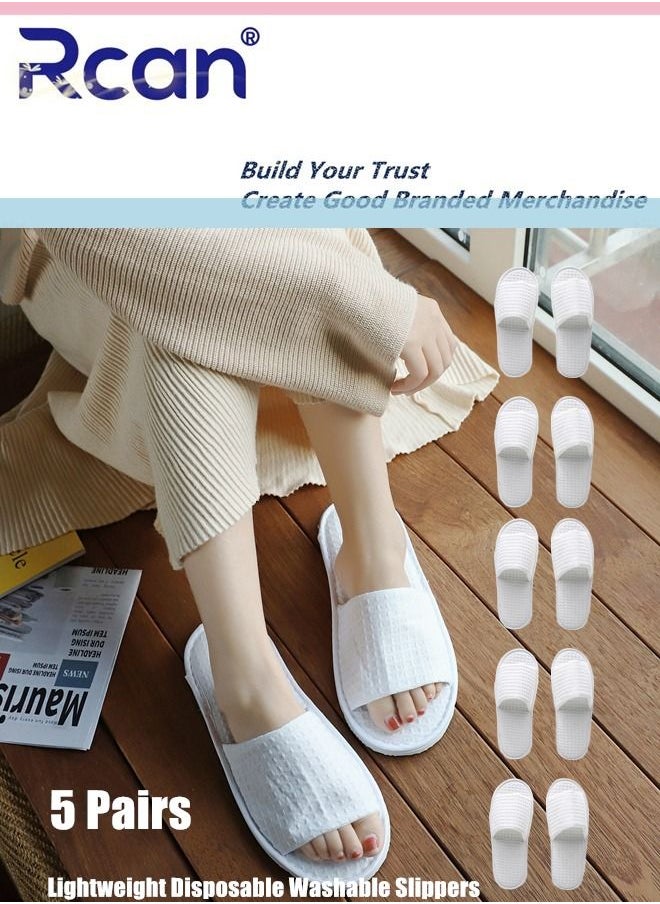 Rcan 5 Pairs Disposable Adult Guest Slippers, Open Toe Bulk Slippers, Multicolor Breathable Linen Slipper for Home, Hotel, Travel, SPA, Party  - Image 1