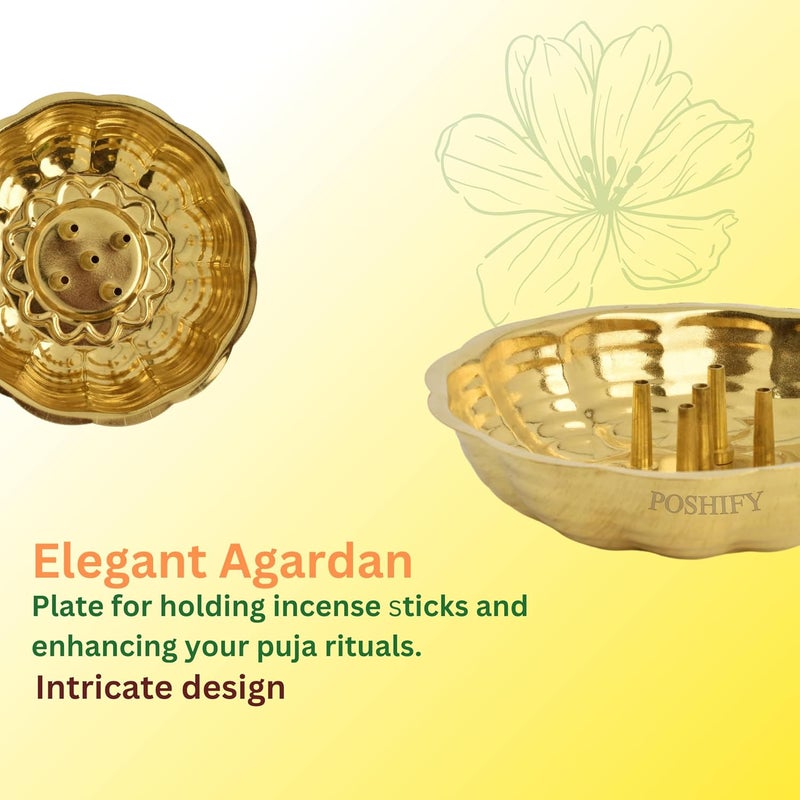 POSHIFY Agardan Plate Elegant Handcrafted Brass Agardan Plate for Incense Sticks Puja and Meditation Traditional Indian Design for Home Decor - Image 3