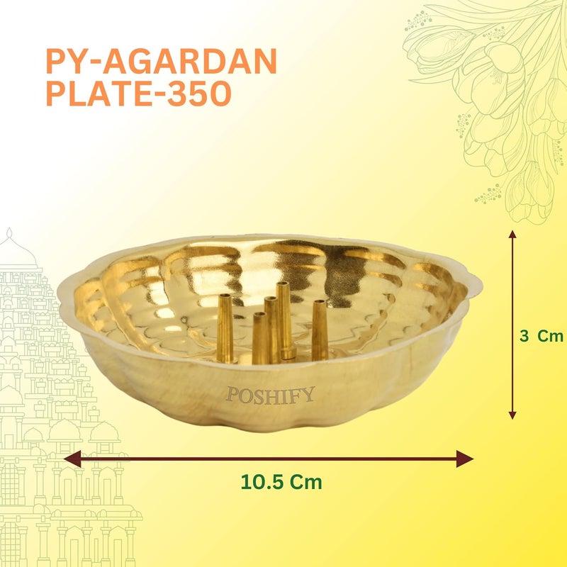 POSHIFY Agardan Plate Elegant Handcrafted Brass Agardan Plate for Incense Sticks Puja and Meditation Traditional Indian Design for Home Decor - Image 2