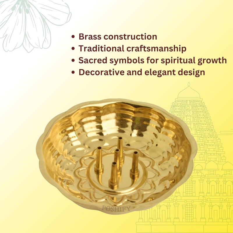 POSHIFY Agardan Plate Elegant Handcrafted Brass Agardan Plate for Incense Sticks Puja and Meditation Traditional Indian Design for Home Decor - Image 4