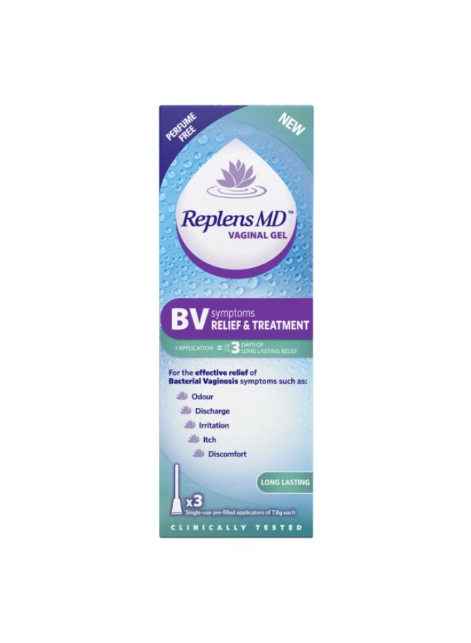 Replens BV Symptoms Relief & Treatment Vaginal Gel - x3 Single use applicators, White, 3 Count (Pack of 1)