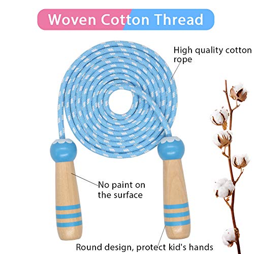 Ace one Jump Rope Kids, 7ft Adjustable Cotton Skipping Rope with Wooden Handle for Boys and Girls Fitness Outdoor Exercise (Pink+Blue) - Image 2