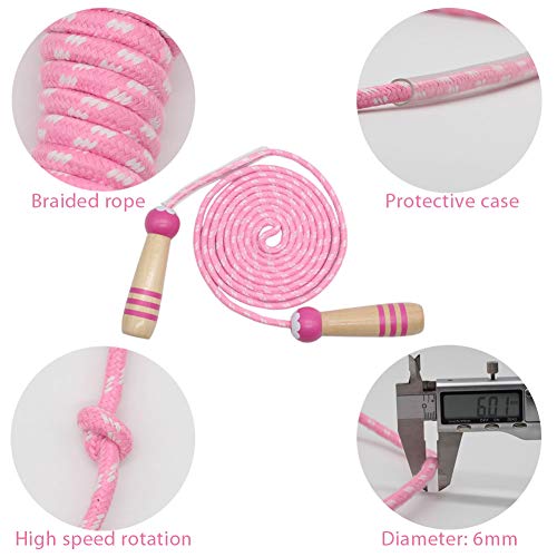 Ace one Jump Rope Kids, 7ft Adjustable Cotton Skipping Rope with Wooden Handle for Boys and Girls Fitness Outdoor Exercise (Pink+Blue) - Image 4