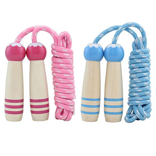 Ace one Jump Rope Kids, 7ft Adjustable Cotton Skipping Rope with Wooden Handle for Boys and Girls Fitness Outdoor Exercise (Pink+Blue) - Image 1