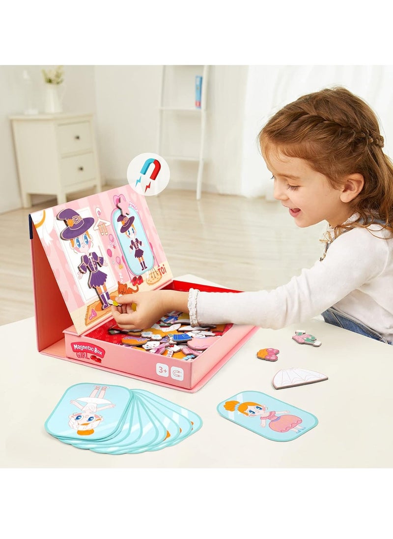 Kids Magnet Toys Magnetic Jigsaw Puzzle Boxes with Game Board for Kids Ages 3-8, Preschool Tabletop Toy for Toddlers, Portable Travel Game, Girl - Image 2