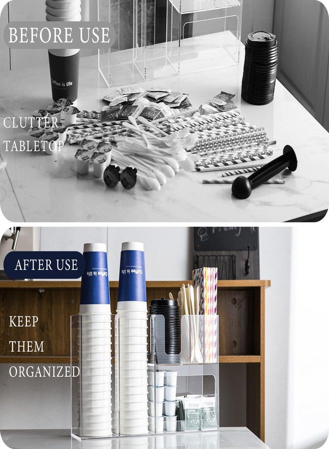 HeiMma Paper Cup and Lid Holder with Straw Organizer, 6 Compartment Disposable Coffee Cup Dispenser for Countertop Coffee Bar Accessories Restaurant Breakroom, Acrylic, Clear - Image 3