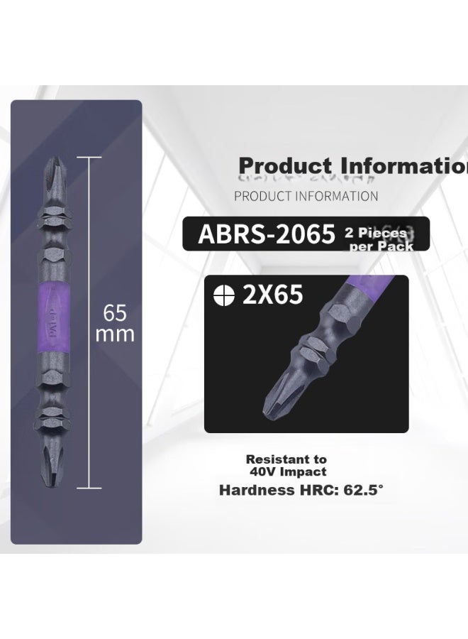 Anex Black Dragon Toughness Screwdriver Bit Abrs-2065, 40v Magnetic Double-headed Screwdriver Ph2x65mm, Pack Of 2 - Image 1