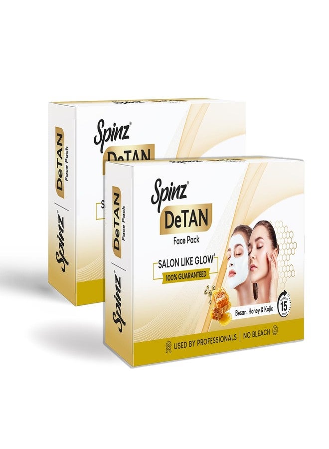 Spinz DeTan Face Pack with Besan, Honey & Kojic Acid | Tan Removal cream for Brightening & Glow | Salon-like Glow in 15 mins | 144g, Pack of 2 (72g x 2) - Image 1