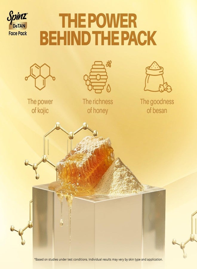 Spinz DeTan Face Pack with Besan, Honey & Kojic Acid | Tan Removal cream for Brightening & Glow | Salon-like Glow in 15 mins | 144g, Pack of 2 (72g x 2) - Image 3