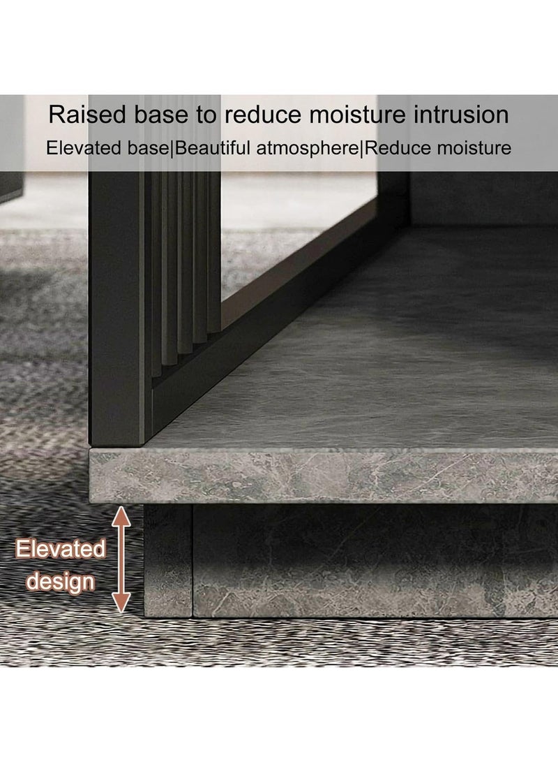 LEDIN Coffee Table, 47.61-inch Modern Coffee Tables for Living Room, 2-Tier Faux Marble Wood Coffee Table, Furniture with Storage Shelf 120x60x40cm (Black) - Image 2