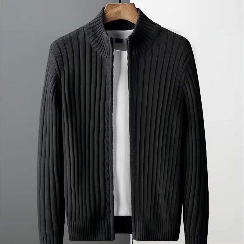 2024 Spring and Autumn Collar Cardigan Sweater Mens Korean Fashionable Zipper Outer Wear High-end Knitwear Thickened Jacket for Men Navy blue  - Image 4