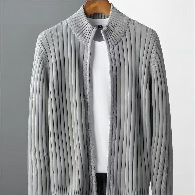 2024 Spring and Autumn Collar Cardigan Sweater Mens Korean Fashionable Zipper Outer Wear High-end Knitwear Thickened Jacket for Men Navy blue  - Image 2